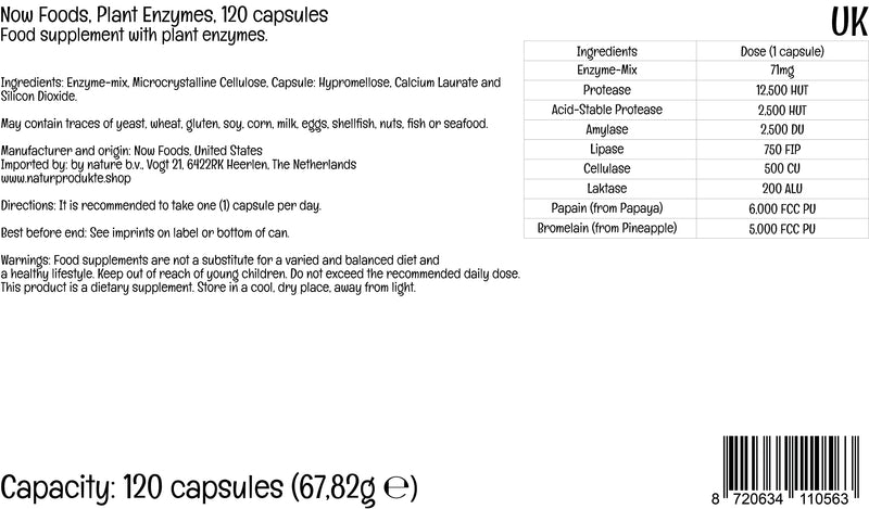 Now Foods, Plant Enzymes, 120 Vegan Capsules, Lab-Tested, Plant-Based, Gluten Free, Soy Free, Vegetarian - BeesActive Australia