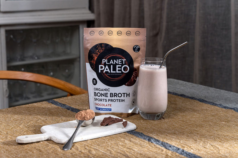 Planet Paleo Organic Bone Broth Protein Powder (240g, 15 Servings) | Chocolate | Organic, Grass Fed, High Protein | Raw Cacao | Tissue Recovery & Fitness | Post-Workout | 14g Per Serving 240g - BeesActive Australia