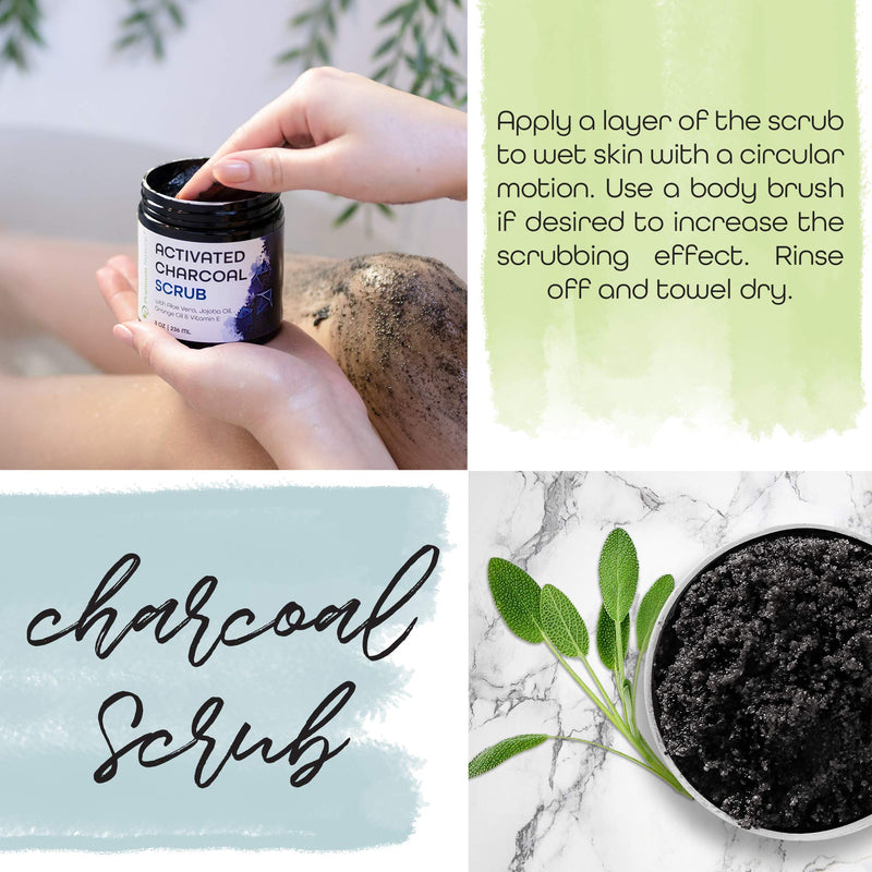 Activated Charcoal Exfoliating Body Scrub - Exfoliating Face Hand Lip Foot & Body Sea Salt Black Exfoliator Pore Minimizer Deep Facial Cleansing Blackhead & Acne Scars Remover, Anti Cellulite - BeesActive Australia