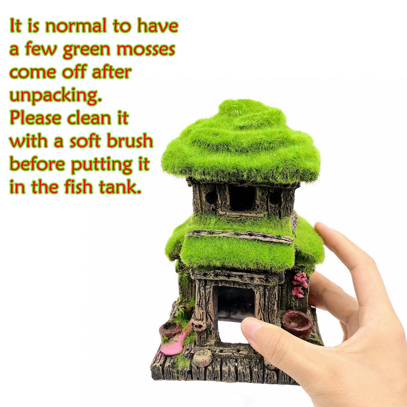 M2cbridge Aquarium Decorations Fish Hideout House Betta Cave with Green Lifelike Moss (Style 3) Style 3 - BeesActive Australia