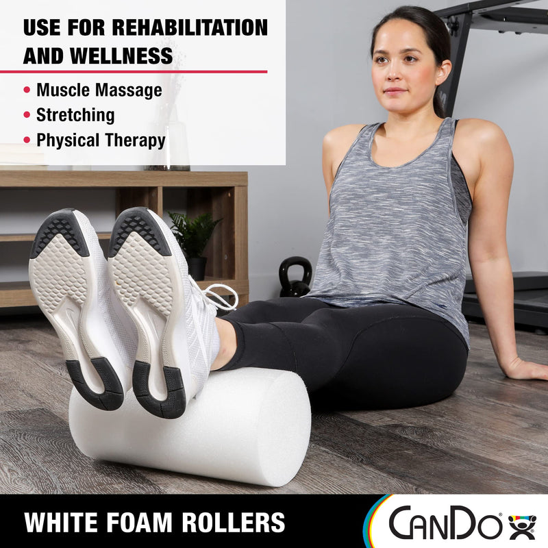 CanDo White PE Foam Rollers for Exercise, Finess, Muscle Restoration, Massage Therapy, Sport Recovery and Physical Therapy for Home, Clinics, Professional Therapy Round 6" x 18" 6" x 18" - BeesActive Australia