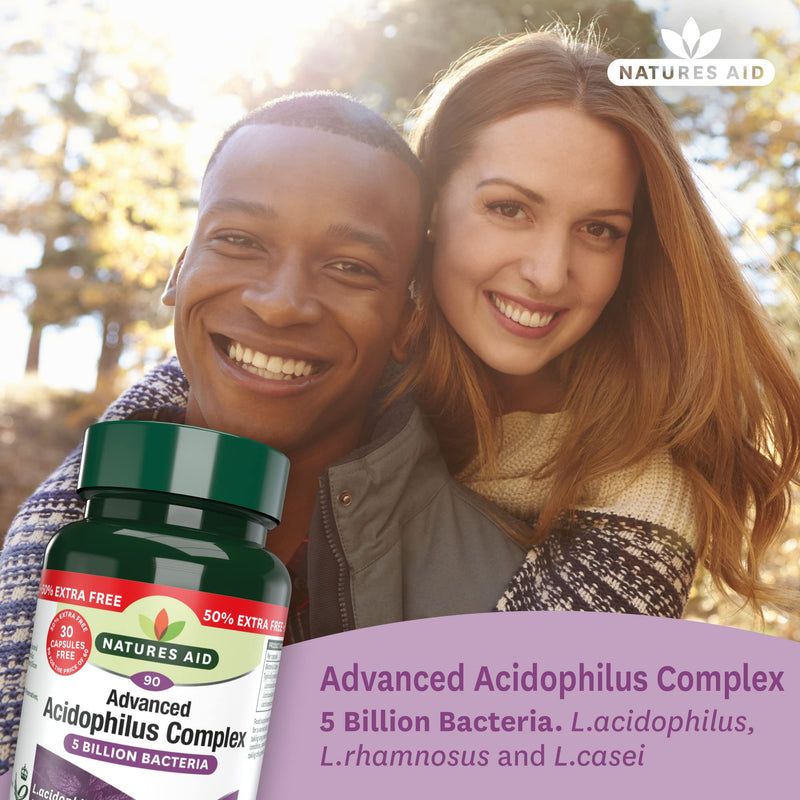Natures Aid Acidophilus Complex, 5 Billion Bacteria, 90 Capsules (Lactobacillus Acidophilus, Lactobacillus Rhamnosus, Lactobacillus Casei, Good Bacteria, Shelf Stable, Vegan Society Approved) - BeesActive Australia