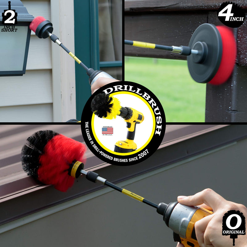 Outdoor - Cleaning Supplies - Drill Brush - Stiff Bristle Power Scrubber Kit with Extension for - Garden - Fire Pit - Patio - Deck - Floor Cleaner - Concrete - Stone - Brick - Spin Brush - Bird Bath Red - BeesActive Australia