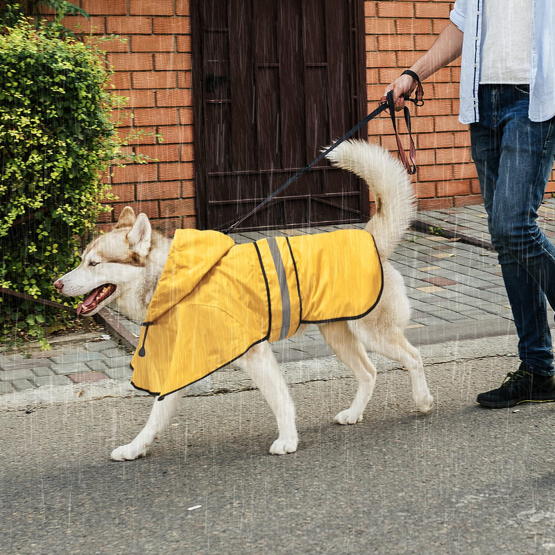 Domagiker Waterproof Dog Raincoat - Lightweight Hooded Raincoat for Dogs Pet Slicker Poncho, Adjustable Reflective Dog Rain Coat, Windproof Dog Raincoats Jacket with Leash Hole for Small, Medium, Large Dogs YELLOW - BeesActive Australia