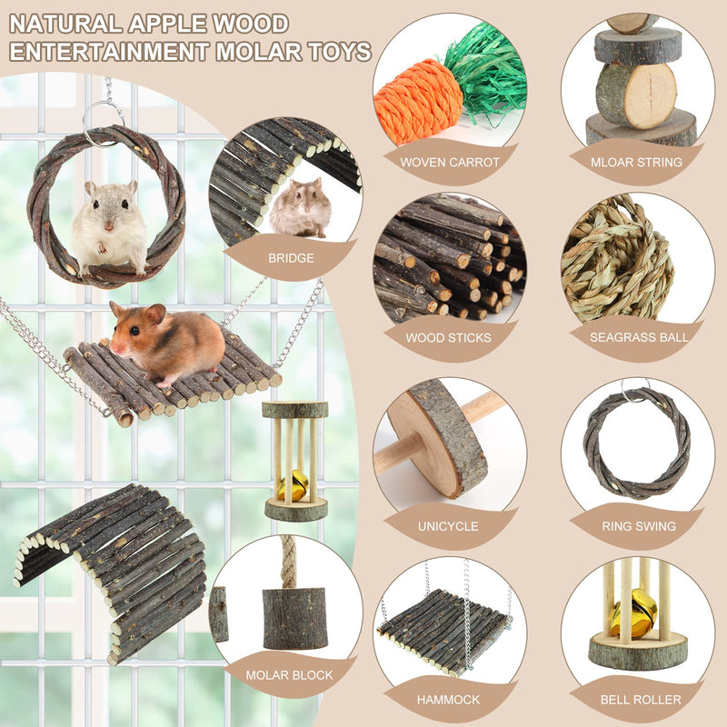 YIXUND Hamster Toys Rat Toys Chinchilla Toys Hamster Chew Toys Cage Accessories Apple Wood Sticks Ladder Bell Roller for Gerbil Guinea Pigs and Other Small Animal - BeesActive Australia
