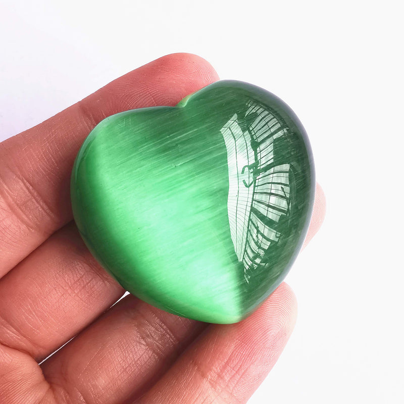 Manekieko Green Cat's Eye Stone Palm Worry Carved Heart Love Stone,40mm Crystals and Healing Stones - BeesActive Australia
