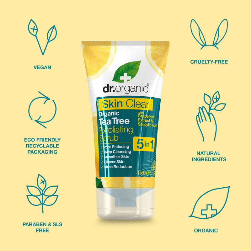 Dr Organic, Organic Skin Clear Face Scrub , Natural , Vegan , Cruelty Free , Paraben & SLS Free , Exfoliating , 150ml - BeesActive Australia
