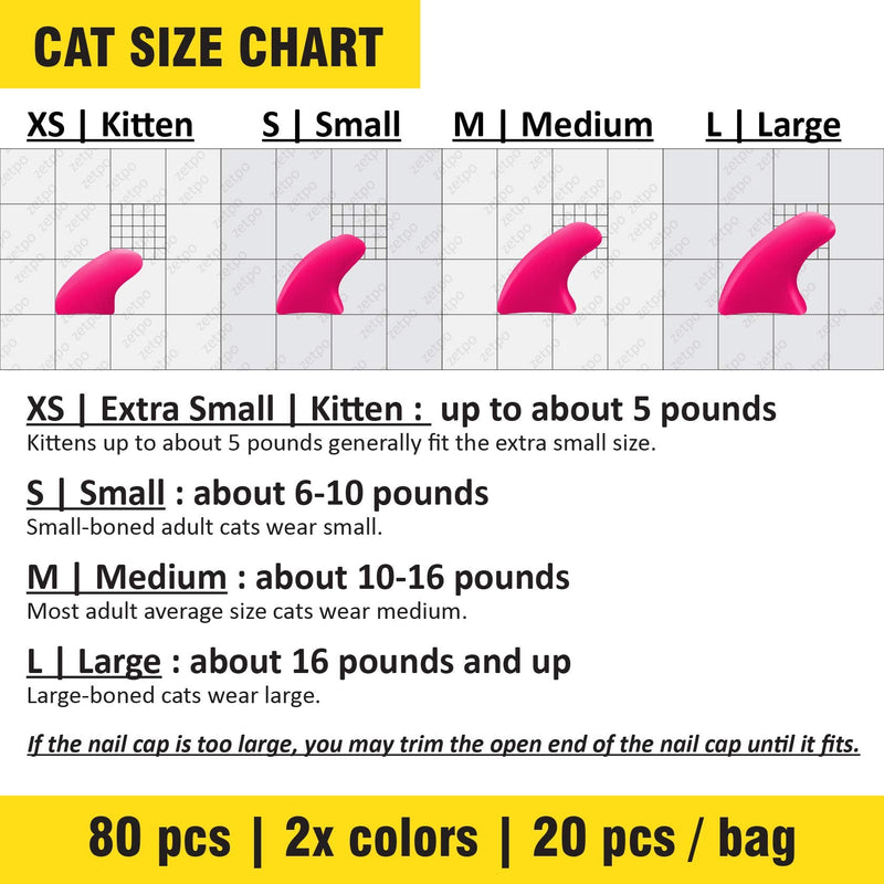 zetpo 80 pcs Cat Claw Covers | Cat Nail Caps | with Adhesives and Applicators Medium Black, White - BeesActive Australia