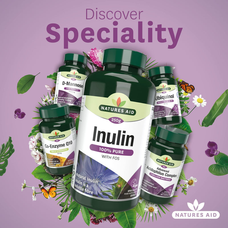 Natures Aid Inulin Powder, 250 g (from Chicory Root, 100% Natural with FOS, High Fibre, Low Calorie, Prebiotic, Vegan Society Approved, Made in the UK) - BeesActive Australia