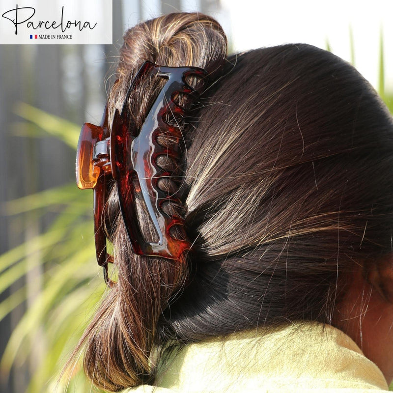 Parcelona French Bend Narrow Large Jumbo 6" Tortoise Shell Cellulose No Slip Grip Covered Spring Jaw Hair Claw Clip Clamp for Women Girls Durable Paris Hair Accessories, Made in France (Shell) - BeesActive Australia