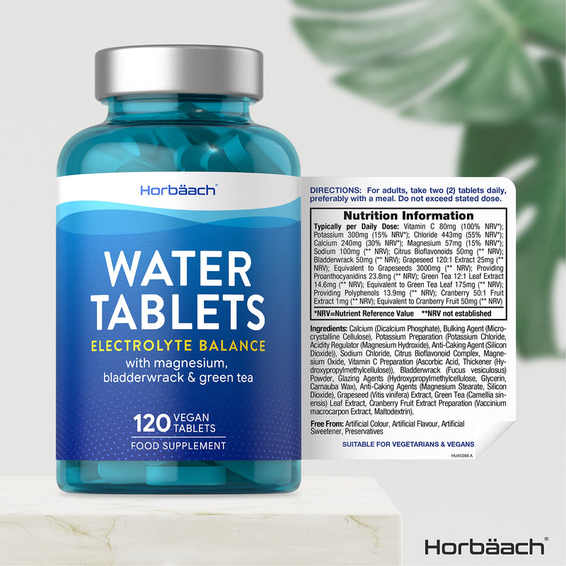 Water Tablets | 120 Tablets | Vegan Electrolyte Balance for Women and Men | by Horbaach - BeesActive Australia