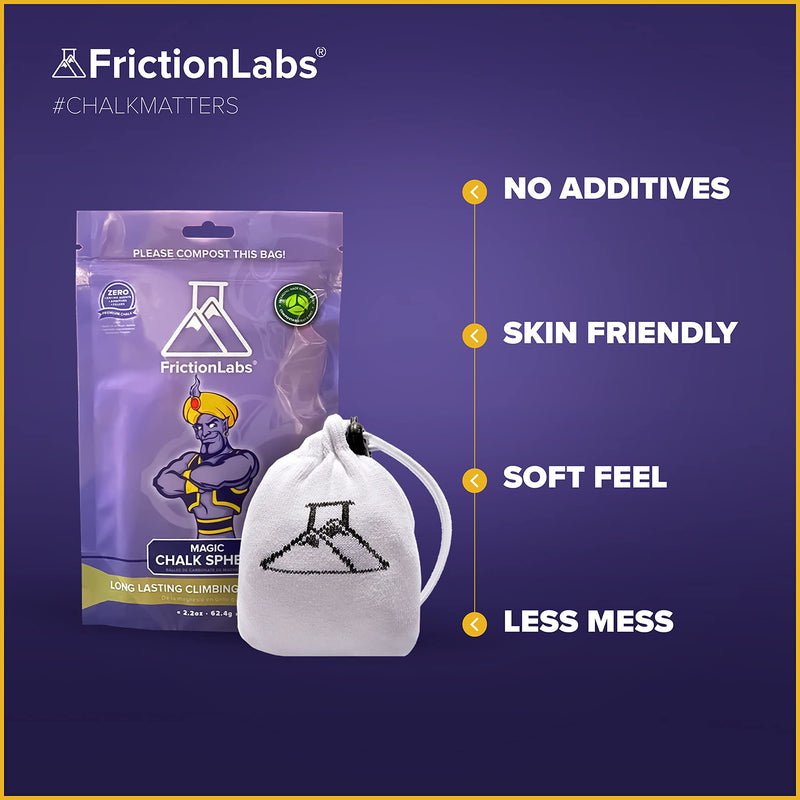 FrictionLabs Magic Chalk Ball 2.2 oz - Premium Chalk for Rock Climbing, Weight Lifting, Gymnastics Bowling Crossfit - Mess Free Gym Chalk with Refillable Sock - No Fillers or Artificial Drying Agents Chalk White - BeesActive Australia