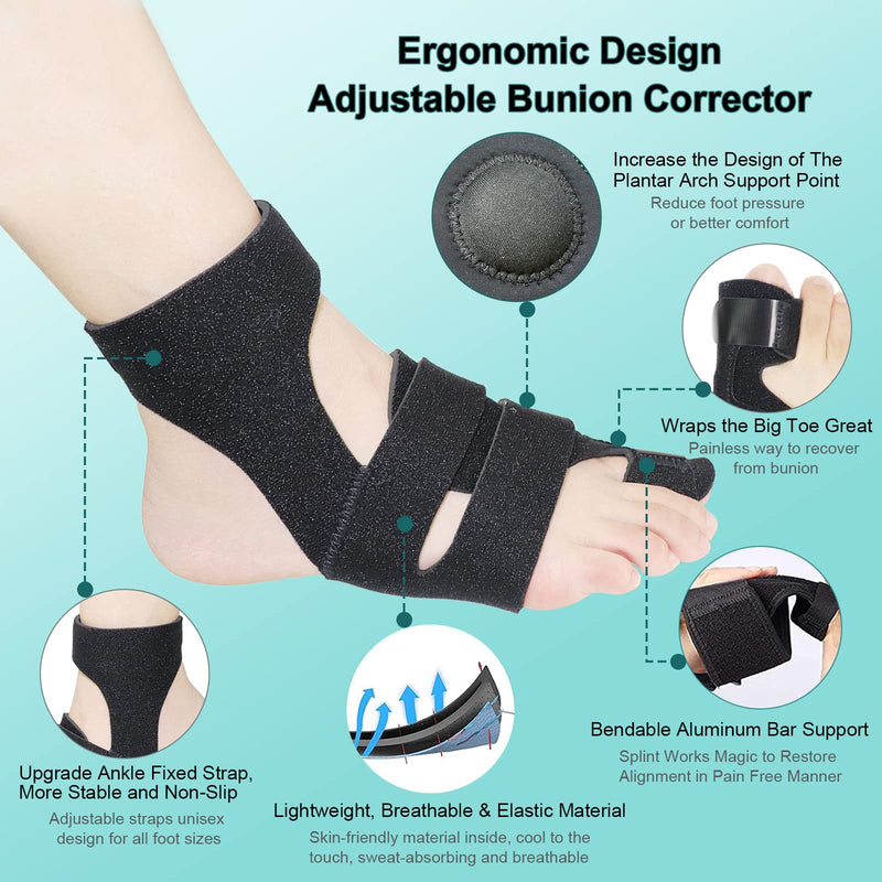 MMPANG Bunion Corrector Set for Men&Women Orthopedic Bunion Toe Straightener Adjustable Bunion Splint with Silicone Toe Separators and Toe Stretch Straightener Strap for Hallux Valgus Bunion Relief - BeesActive Australia