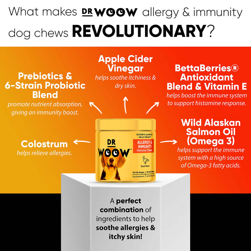 Dr Woow Immunity Allergy Chews for Dogs Itching, Dog Allergy Chews for Allergy Relief & Itch Relief, Duck Flavor Allergy Dog Chews, Dog Itchy Skin Treatment Supplements, Anti Itch, Probiotic for Dogs - BeesActive Australia
