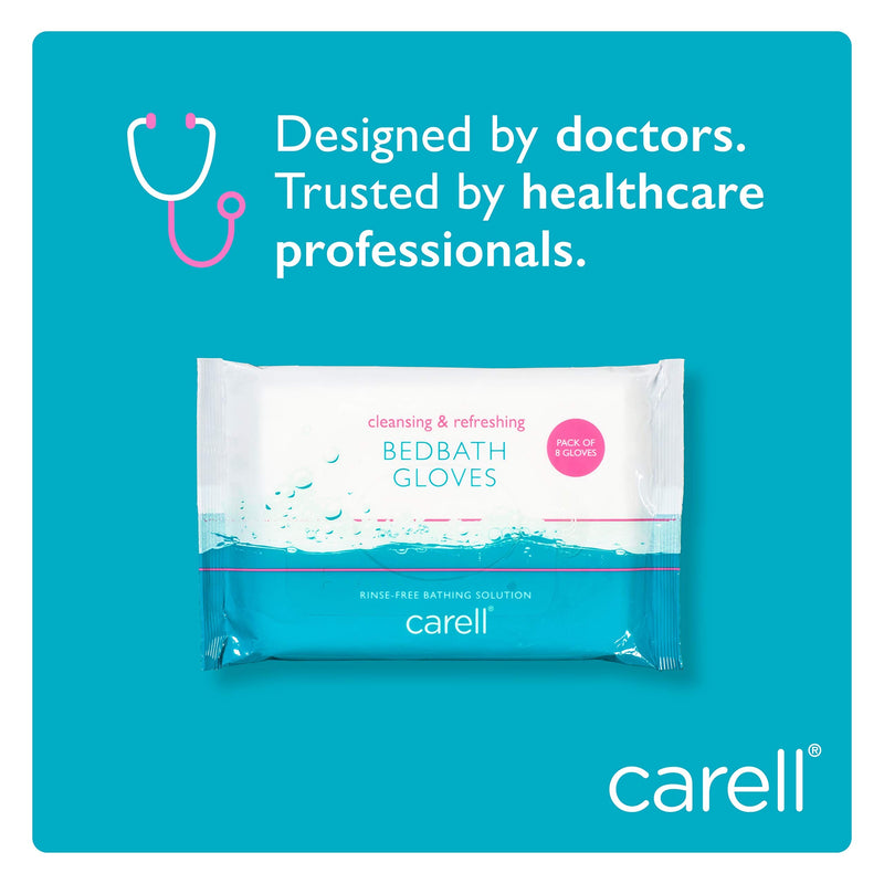 Carell Bed Bath Gloves - Easy to use, Containing Aloe Vera - Dermotologically Tested, Alcohol-Free - Pack of 8 Gloves - BeesActive Australia
