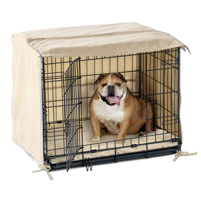 Pet Dreams Breathable Crate Cover - Dog Crate Cover for Single Door or Double Door Wire Dog Crate, Eco Friendly Dog Kennel Cover, Non Toxic Washable Cover Ivory Double Door 24-Inch - BeesActive Australia