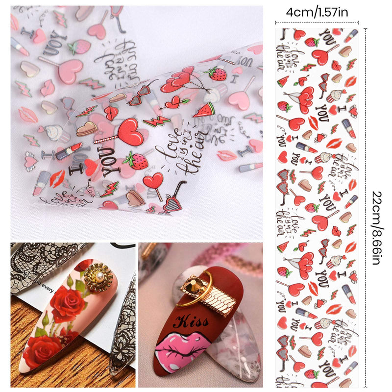 50PCS Valentine's Day Nail Foil Transfer Stickers, EBANKU Multiple Style Nail Foil Lips Heart Flower Nail Art Transfer Stickers Decals, for Valentine's Day Nail Art DIY Decoration 50pieces - BeesActive Australia