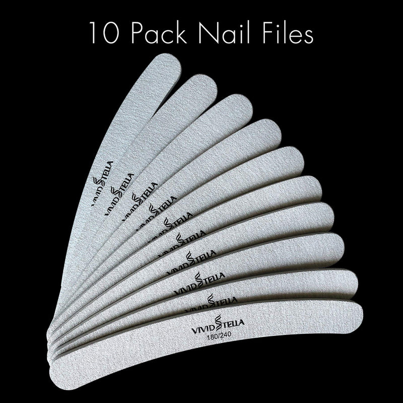 Nail Files 10 Pack Emery Boards Washable Double Sided 180 240 Grit Gray Curved Fingernail files - BeesActive Australia