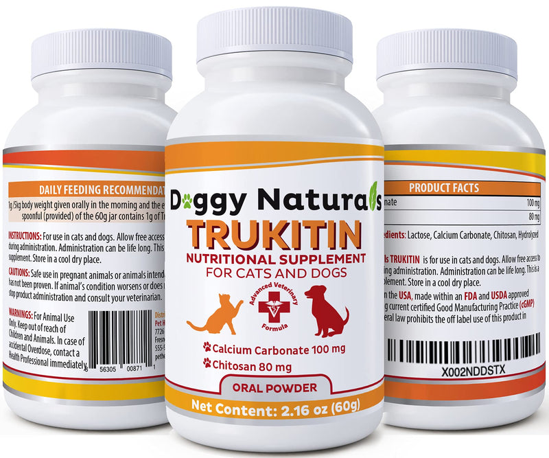 Pet Health Pharma Trukitin Chitosin Based Phosphate Binder for Cats & Dogs – All Natural Human Grade Ingredients for Renal Support Supplement with Calcium Carbonate Oral Powder (Made in U.S.A) 60 Gram - BeesActive Australia