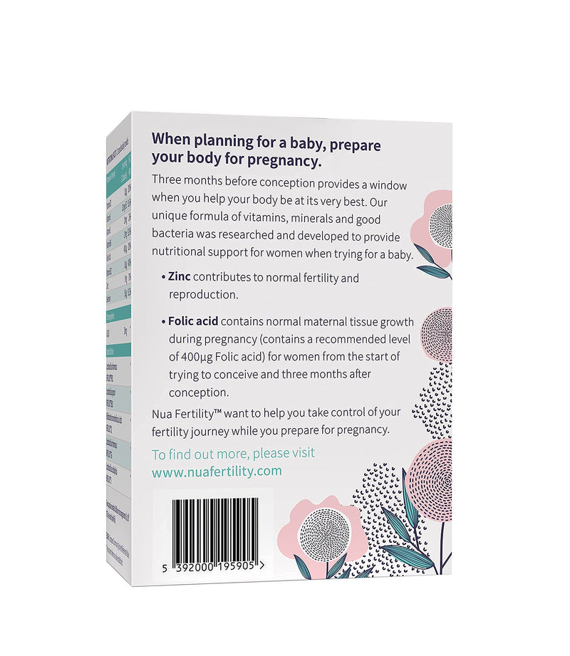 Nua Fertility, NuaBiome Women - A Unique Formula of Vitamins, Minerals and Live Bacteria for Women Trying to Conceive - 60 Capsules (1 Month Supply) - BeesActive Australia