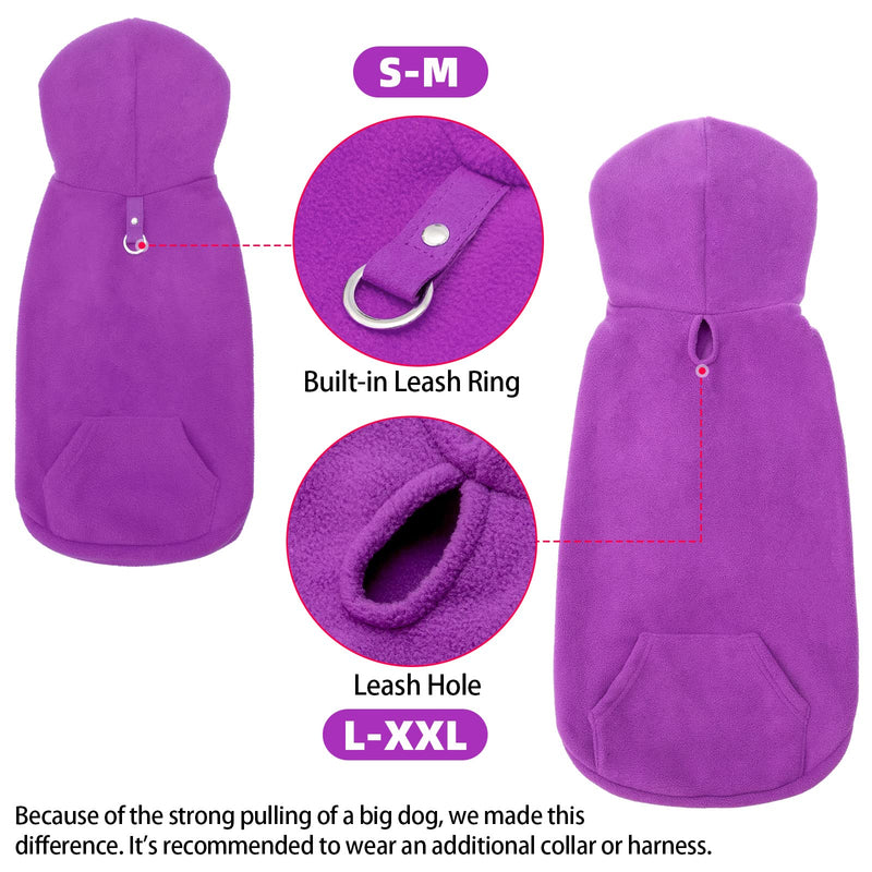 EXPAWLORER Fleece Basic Dog Hoodie with Pocket, Soft and Warm Dog Sweater with Leash Hole or O-Ring, Dog Cold Weather Clothes, Winter Coat for S-XXL Dogs XX-Large(Pack of 1) Purple - BeesActive Australia