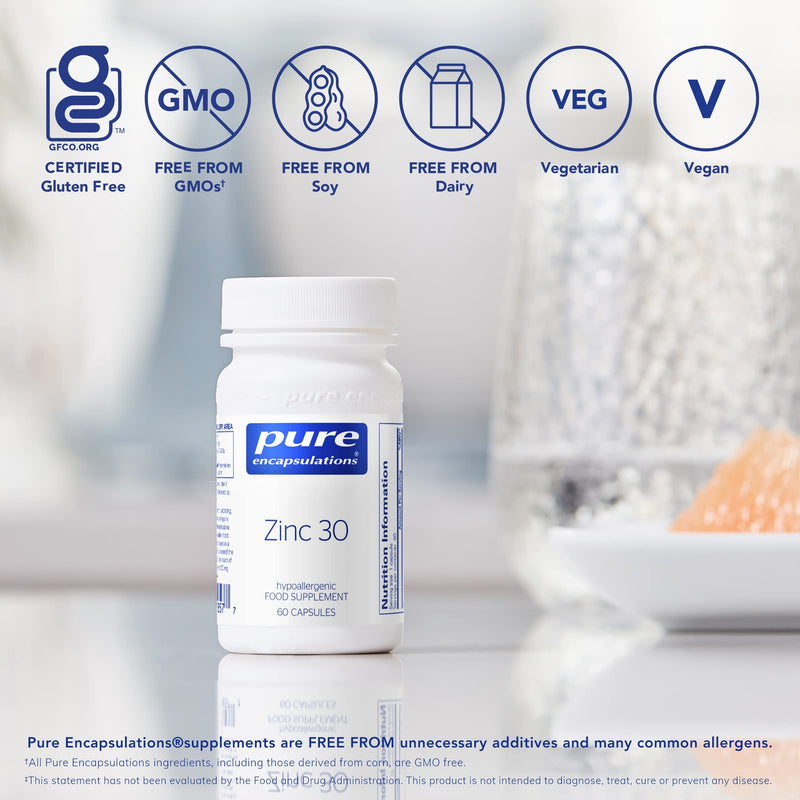 Pure Encapsulations - Zinc 30 - Zinc Picolinate 30mg - Highly Absorbable Hypoallergenic Immune System Supplement - 60 Capsules 60 Count (Pack of 1) - BeesActive Australia