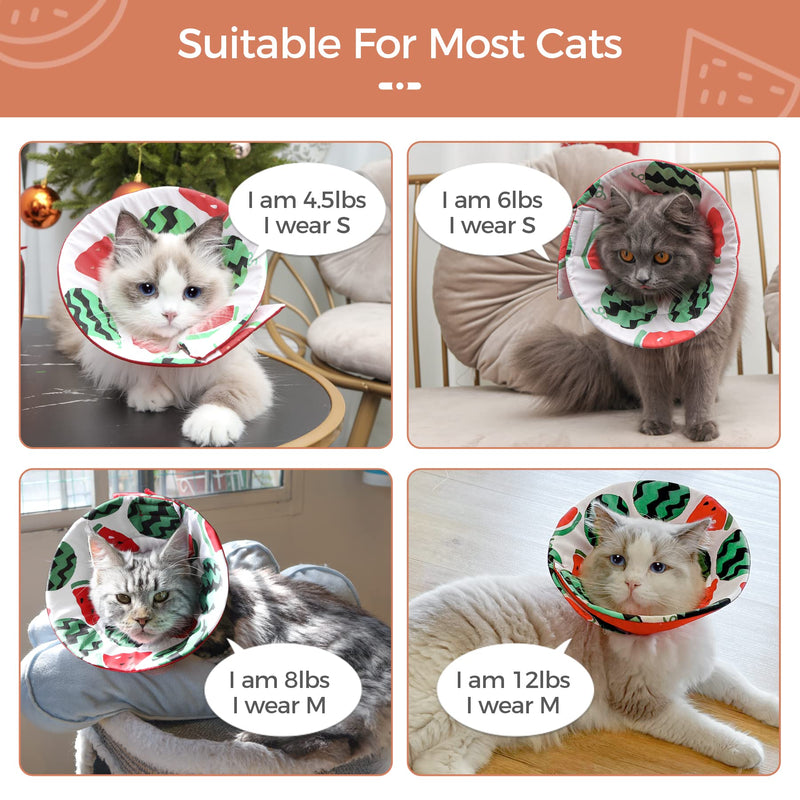 ComSaf Cat Recovery Collar, Lightweight Pet Elizabeth Collar, Soft Adjustable Cat Cone Collar After Surgery for Cat Kitten Prevent from Licking Wounds, Loops-Protective Healing, Not Block Vision Watermelon-S(Neck:5-7in) - BeesActive Australia