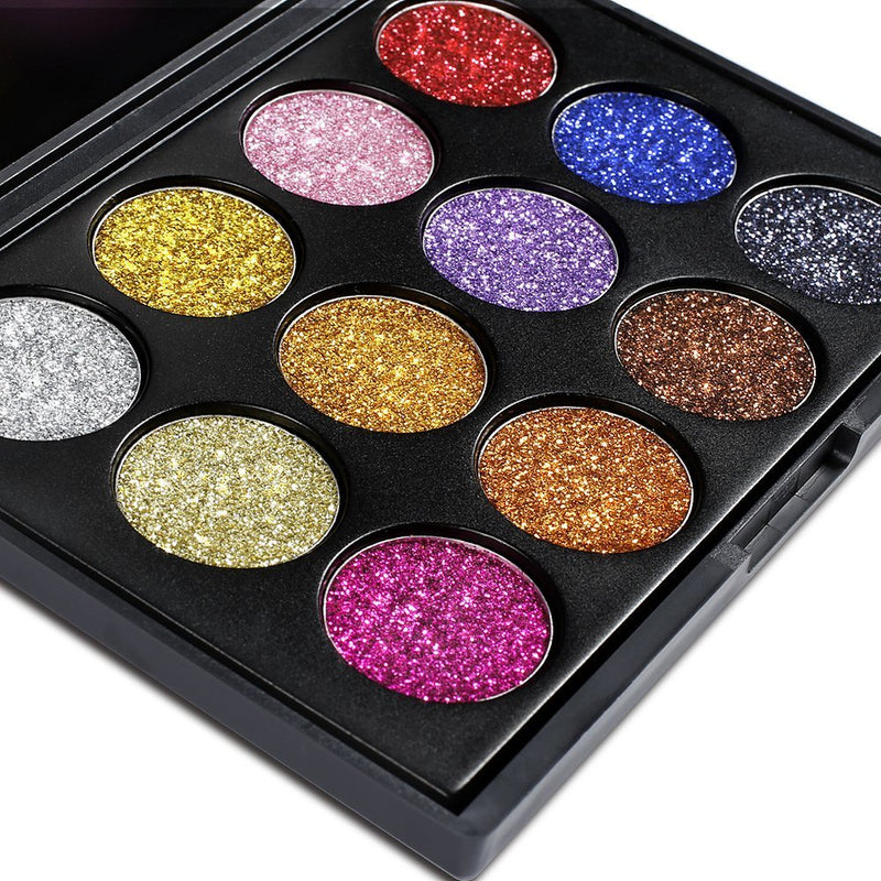 DONGXIUB 12 Colors Glitter Powder Makeup Palette Professional Long Lasting Shimmer Eyeshadow Palette Mineral Pressed Glitter - BeesActive Australia