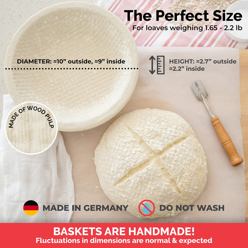 Bulka Banneton Bread Proofing Basket Spruce Wood Pulp Round 9" Waffle, Sourdough Bread Baking Supplies Brotform - Non-Stick Dough Proving Bowl, Gifts for Bakers making Artisan Loaves, Made in Germany. Waffle 1kg - BeesActive Australia