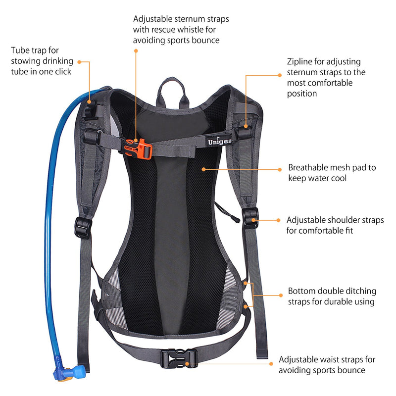 [AUSTRALIA] - Unigear Hydration Pack Backpack with 70 oz 2L Water Bladder for Running, Hiking, Cycling, Climbing, Camping, Biking Gray 