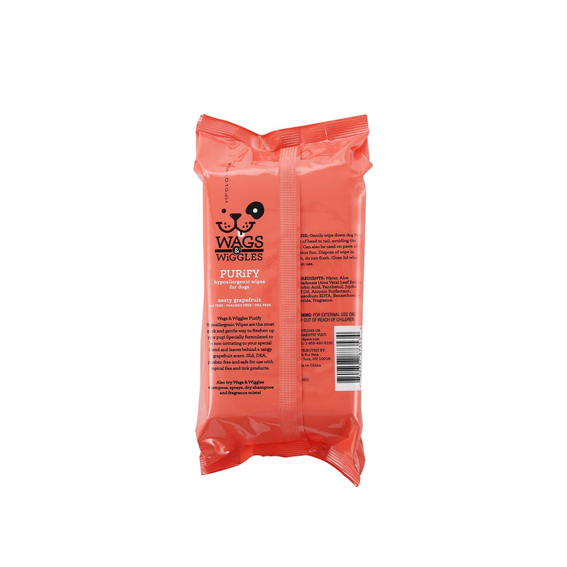 Wags & Wiggles Purify Hypoallergenic Wipes for Dogs - Gently Clean & Condition Your Dog's Coat Without A Bath - Scents Your Dog Will Love - Dog Wipes, Pet Wipes, Wags and Wiggles Dog Face Wipes 100 Count Hypoallergenic Wipes - Zesty Grapefruit - BeesActive Australia
