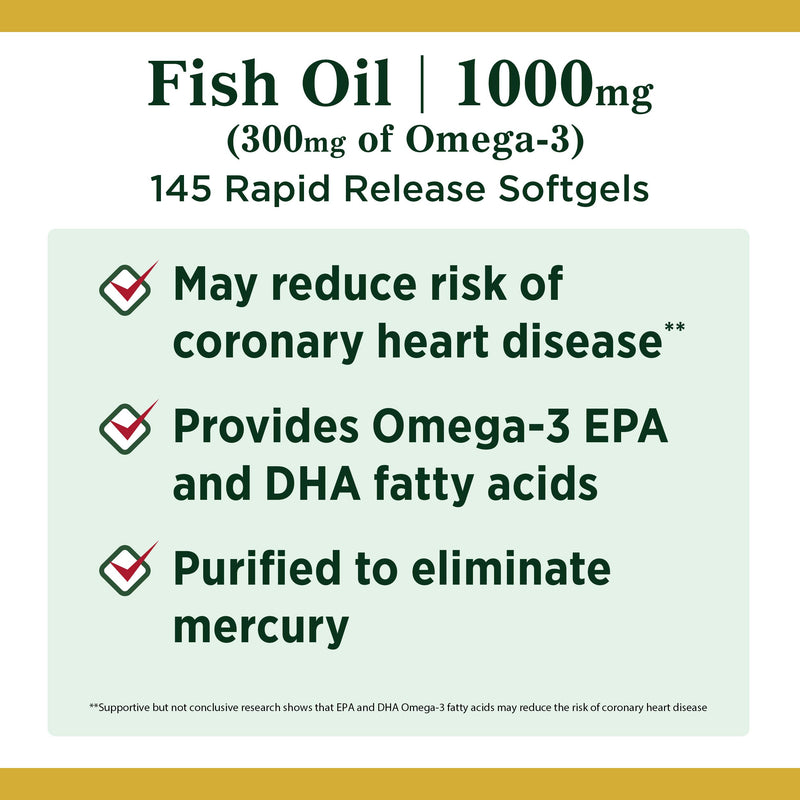 Nature's Bounty Fish Oil Omega-3 1000 mg Soft Gels, 145 Count - BeesActive Australia