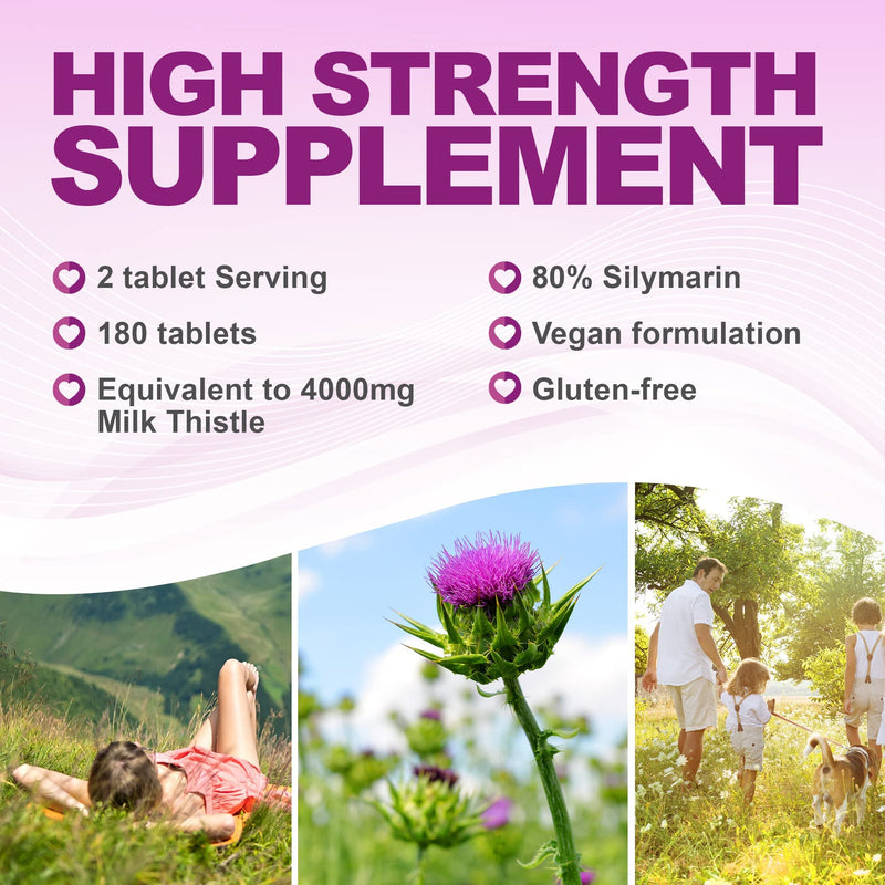 Milk Thistle Tablets - High Strength 4000mg Supplement - 180 Tablets (3-Month Supply) - 80% Silymarin - Vegan - Liver Support - Made in UK - BeesActive Australia