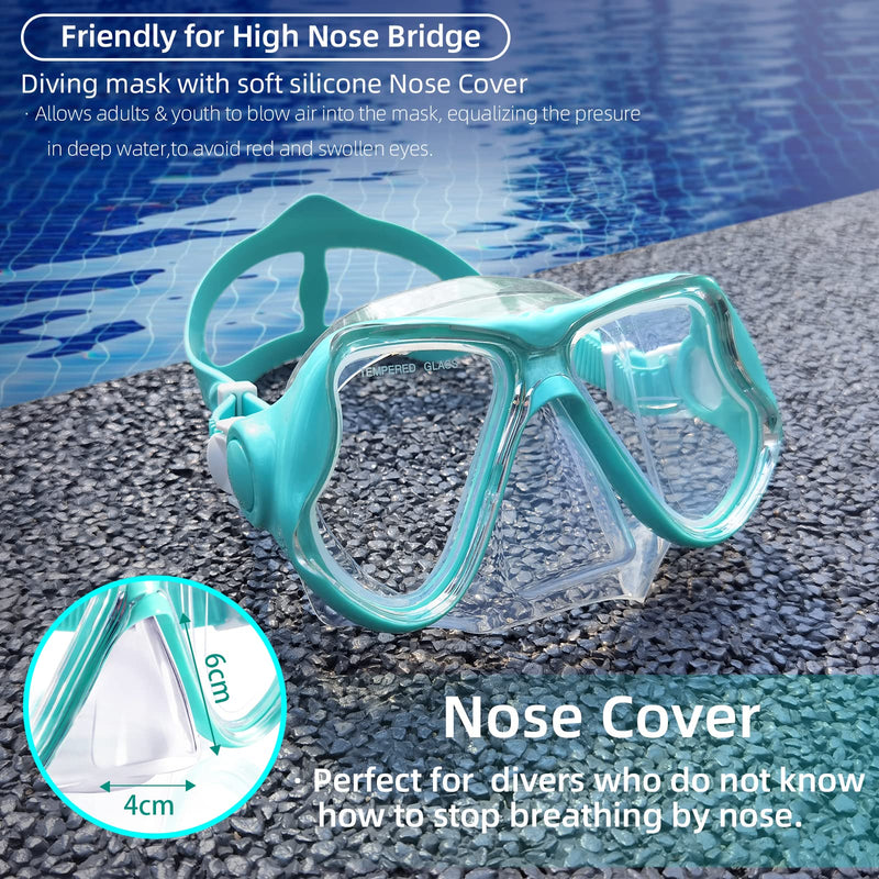 Keary Swimming Goggles Snorkel Diving Mask for Adult Men Women Youth, Anti-Fog 180°Clear View Swim Goggles with Nose Cover Green - BeesActive Australia