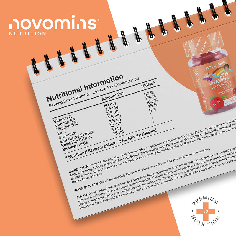 Kids Vitamin C Gummies Sugar Free � Chewable Vitamin C for Children � with Added Bioflavonoids, Rose Hip, Elderberry & Zinc - Immune System Support - Vegan- Gluten Free - by Novomins - BeesActive Australia