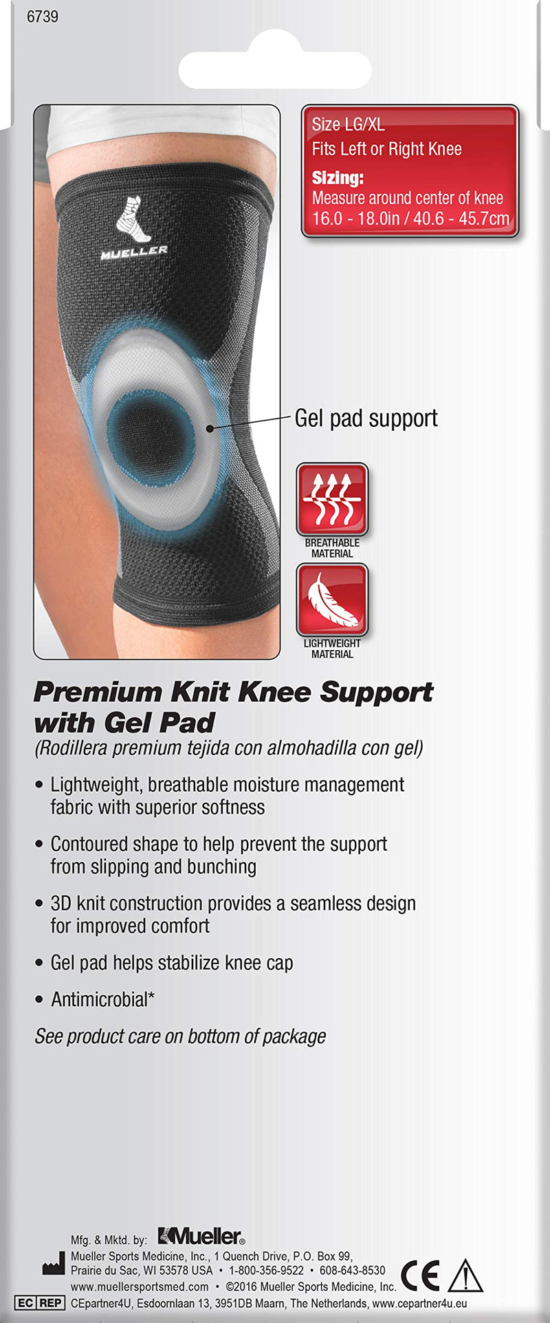 Mueller Sports Medicine Premuim Knee Support Sleeve with Gel Pad, For Men and Women, Black, L/XL - BeesActive Australia