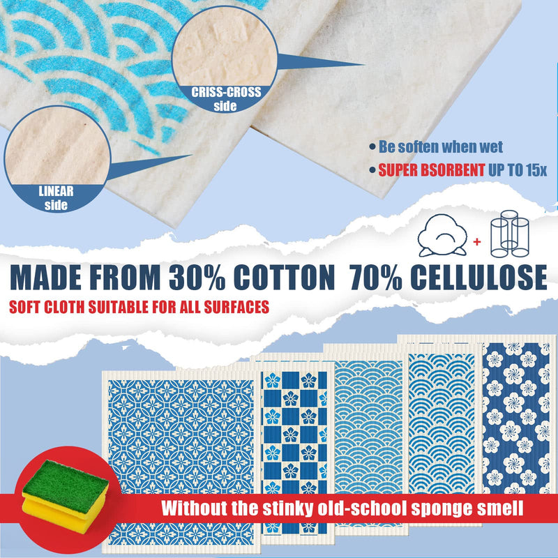 6 Pcs Swedish Kitchen Dish Cloths Kitchen Towels Reusable Sponge Cleaning Cloths Wipes Absorbent Dish Cloth Quick Drying Washable Decorative Tea Towels No Odor Bar Hand Towel (Japanese) Japanese - BeesActive Australia