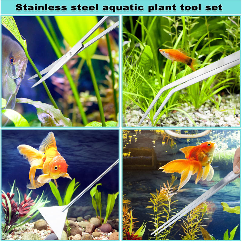 Aquarium Aquascape Tools Kit, Long 15 Inch Stainless Steel Aquatic Plants Tools, 4 in 1 Anti-Rust Aquascaping Tweezers Scissors Spatula Scrapers Tool Set for Fish Tank Cleaning Plant Trimming Shears - BeesActive Australia