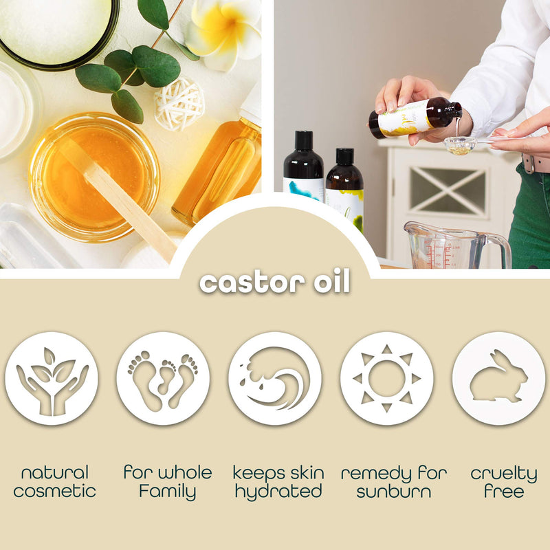 Castor Oil Pure Carrier Oil - Cold Pressed Organic Castrol Oil for Essential Oils Mixing Natural Skin Moisturizer Body & Face, Eyelash Caster Oil, Eyelashes Eyebrows Lash & Hair Growth Serum 4 oz - BeesActive Australia