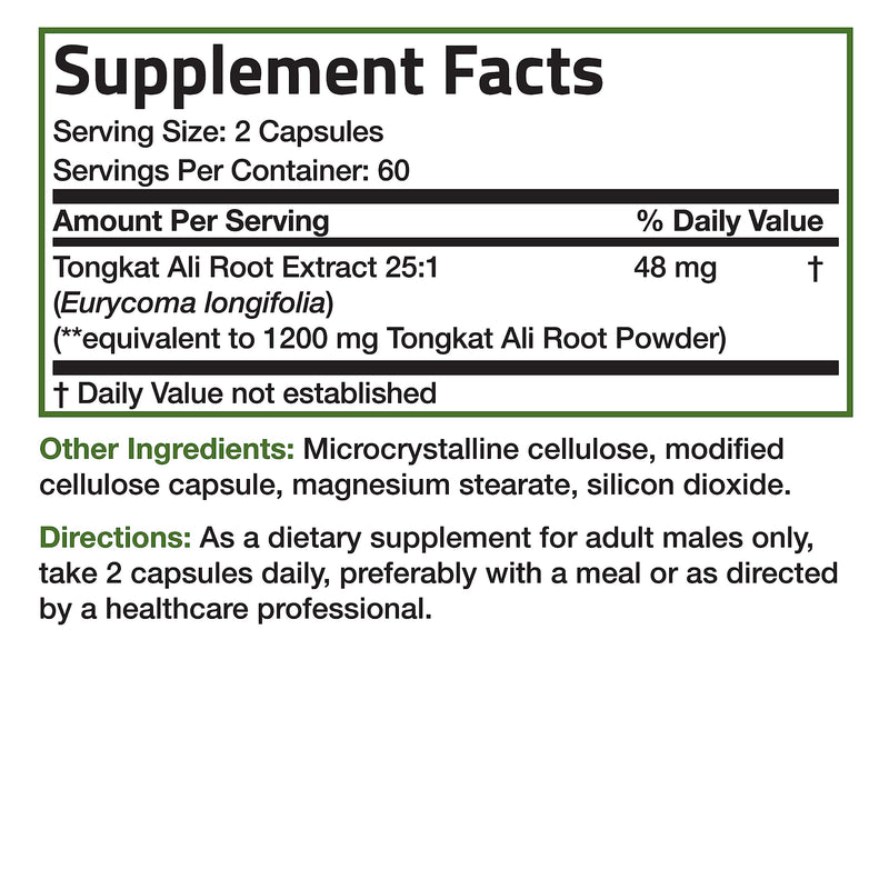 Bronson Longjack Tongkat Ali 1200mg Extra Strength 1200mg Per Serving, Supports Energy, Non-GMO,Capsule 120 Count (Pack of 1) - BeesActive Australia
