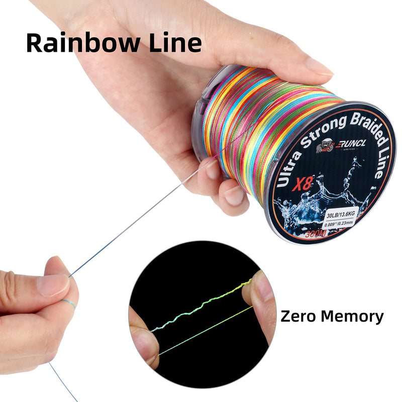 RUNCL Braided Fishing Line, 8 Strand Abrasion Resistant Braided Lines, Super Durable, Smooth Casting, Zero Stretch, Smaller Diameter, Rainbow Color for Extra Visibility, 328-1093 Yds, 12-100LB C - 1093Yds/1000M(8 Strands) 100LB(45.4kgs)/0.50mm/8.0# - BeesActive Australia
