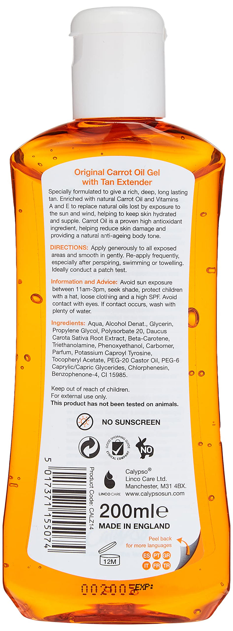 Calypso Carrot Oil Tan Extending Gel | Optimises Natural Tan | Added Moisturisers | 200Ml - BeesActive Australia
