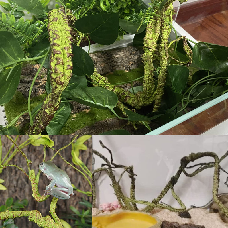 Reptile Plants Bearded Dragon Bendable Jungle Climbing Vines Terrarium Branches Flexible Hanging Tank Accessories Decors Pet Habitat Decoration for Lizard Gecko Frog Snake - BeesActive Australia