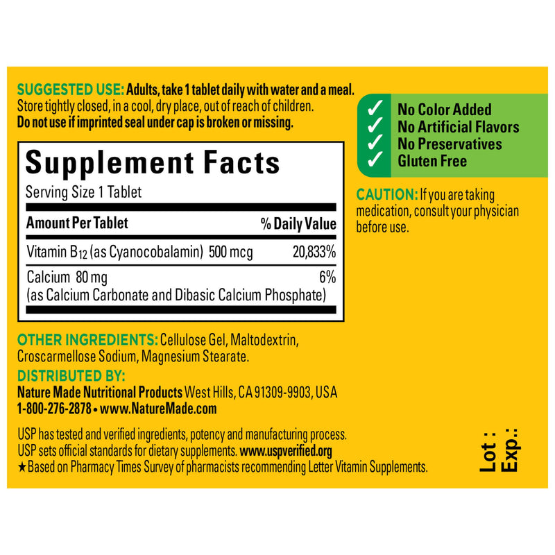 Nature Made Vitamin B12 500 mcg Tablets, 100 Count for Metabolic Health - BeesActive Australia