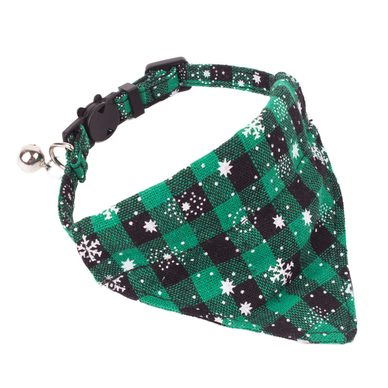 ADOGGYGO Christmas Cat Collars Breakaway with Bell, 2 Pack Adjustable Cat Collar with Removable Bandana, Red Green Plaid Snowflake Cat Bandana Collar for Kittens Cats Plaid & Snowflake - BeesActive Australia