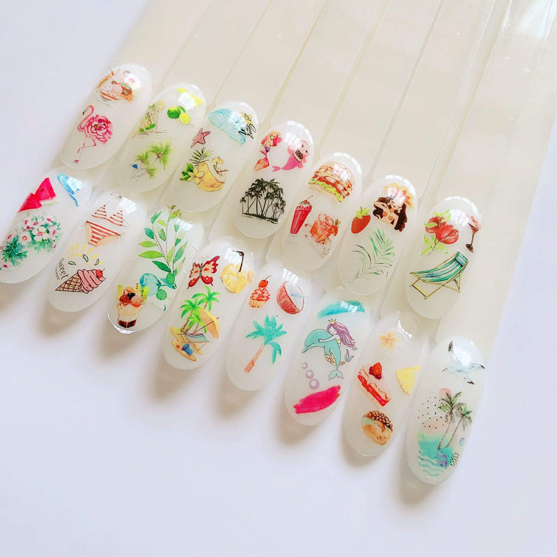 NAIL ANGEL 15sheets Nail Art Water Decals Water Transfer Sticker Different Sea Series Mermaid Holiday Beach Style Designs Fruit Decals for fingernail and toenail Manicure 10221 (10221) - BeesActive Australia