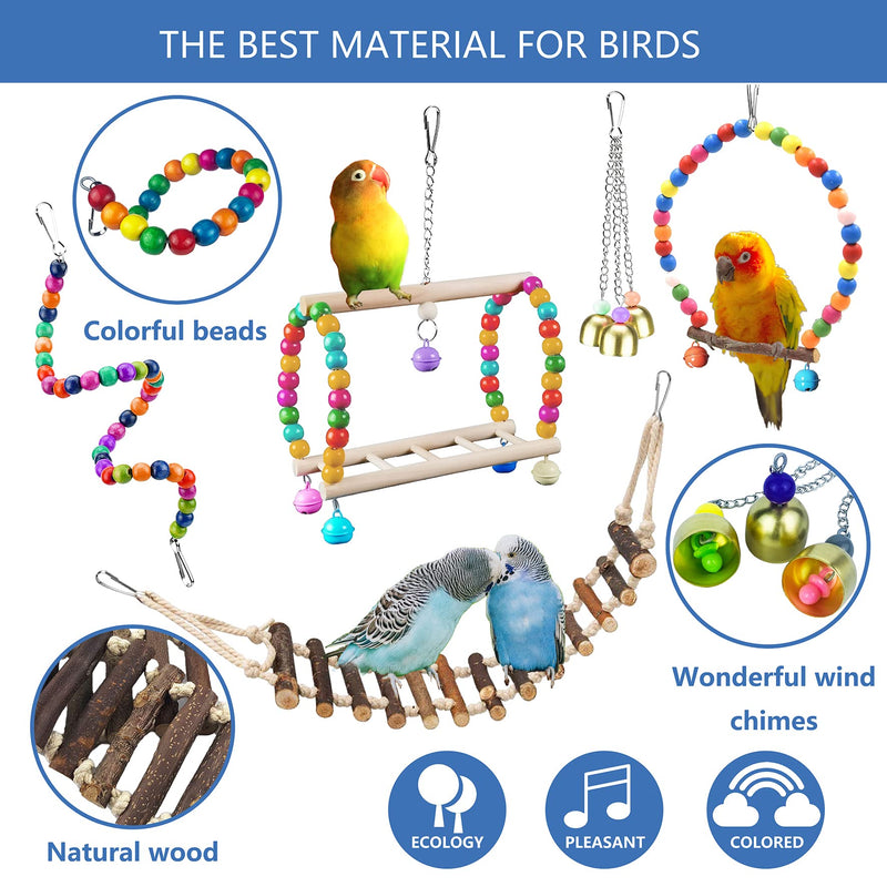 Sysmashing 22 Packs Bird Parakeet Cockatiel Toys,Parrot Swing Chewing Hanging Toy with Safe Bells,Bird cage Colorful Climbing Standing Rope Natural Wood Ladder Bungee Toys - BeesActive Australia