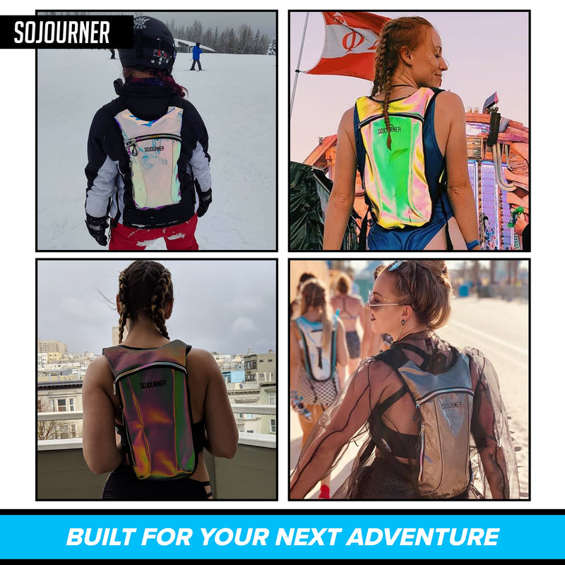 Sojourner Hydration Pack, Hydration Backpack - Water Backpack with 2l Hydration Bladder, Festival Essential - Rave Hydration Pack Hydropack Hydro for Hiking, Running, Biking, Festival Gear Holographic - Blue - BeesActive Australia