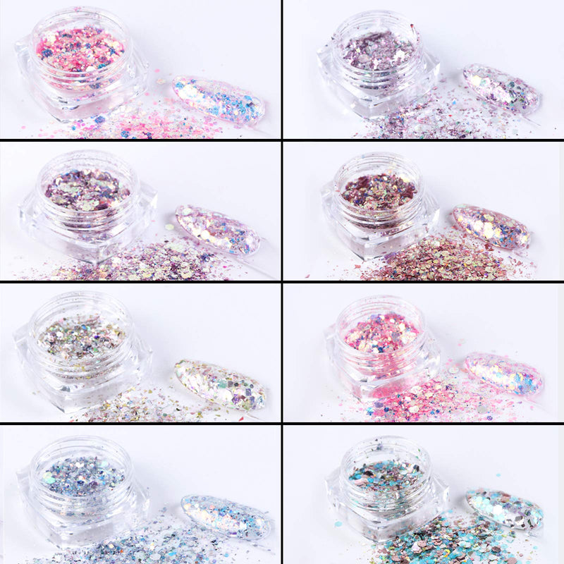 EBANKU 8 Boxes Holographic Chunky Nail Glitter Sequins, Iridescent Mermaid Nail Sequin Ultra-Thin Sparkles Flake Nail Glitter, for Women Girls Nail Art Decoration Resin Molds DIY - BeesActive Australia