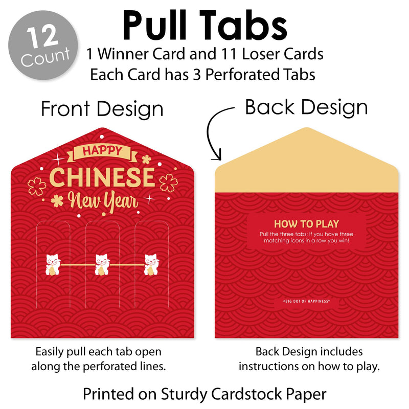 Big Dot of Happiness Chinese Lanterns - Lunar New Year Game Pickle Cards - Pull Tabs 3-in-a-Row - Set of 12 - BeesActive Australia